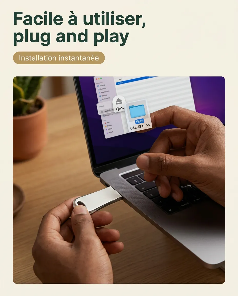 Stockage pratique avec la clé USB CALUS, compatible PC et Mac pour tous vos besoins — utilisation