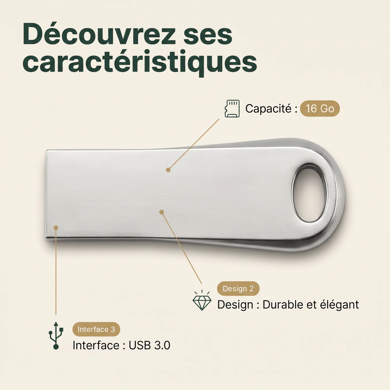 Stockage pratique avec la clé USB CALUS, compatible PC et Mac pour tous vos besoins — caractéristiques en image